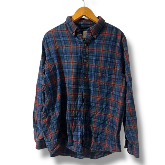 Vintage 90s Chaps Blue Red Green Plaid Flannel Shirt Men's Size Large Grunge - Picture 1 of 15